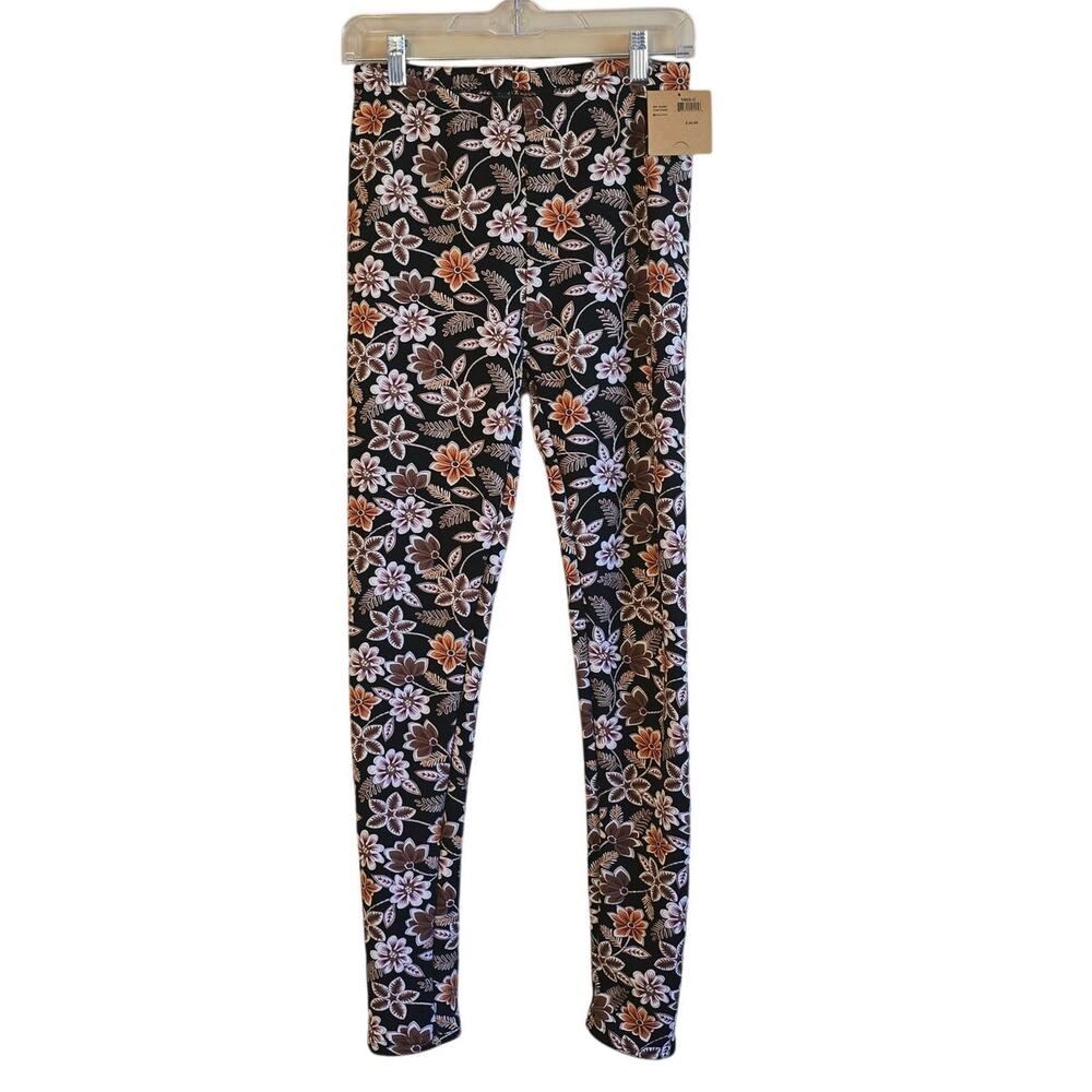 Just Cozy fall floral fleece lined leggings nwt size large